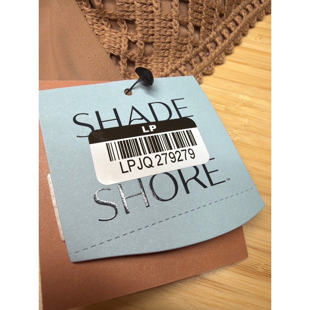 Shade & Shore Women's One Piece Swimsuit Crochet High Leg Cheeky Tan S NWT - Picture 7 of 7